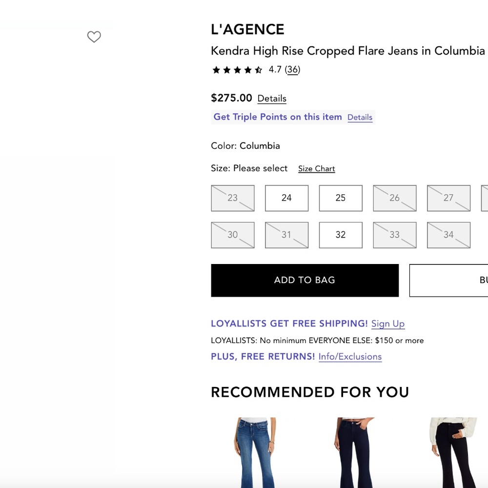 L'Agence Kendra High Rise Cropped Flare Jeans in Columbia Size 25